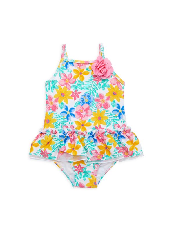 Little Me Little Girl's Ruffle Skirt Tropical Floral One Piece Swimsuit